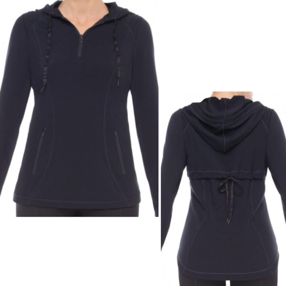 Spanx Silhouette Slimming Pullover 1/4 Zip Hooded Jacket Black - L